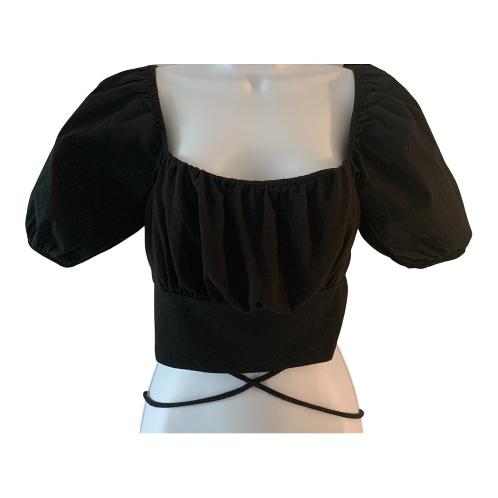 Meraki Black Puff Sleeve Crop Top